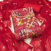 Red bandhani Unstitched suit set For Navratri
